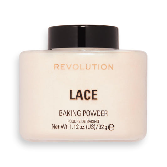 Makeup Revolution front packaging showing jar and shade Lace for clear identification and benefit