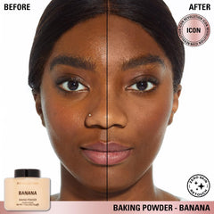 Makeup Revolution powder applied with fluffy brush reducing shine for a matte look