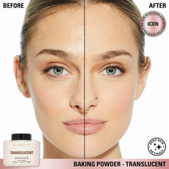 Makeup Revolution sponge applying powder for baking to lock highlight and contour