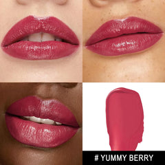 MAKI YIKA lipstick with cap opened showing creamy bullet and easy application benefit