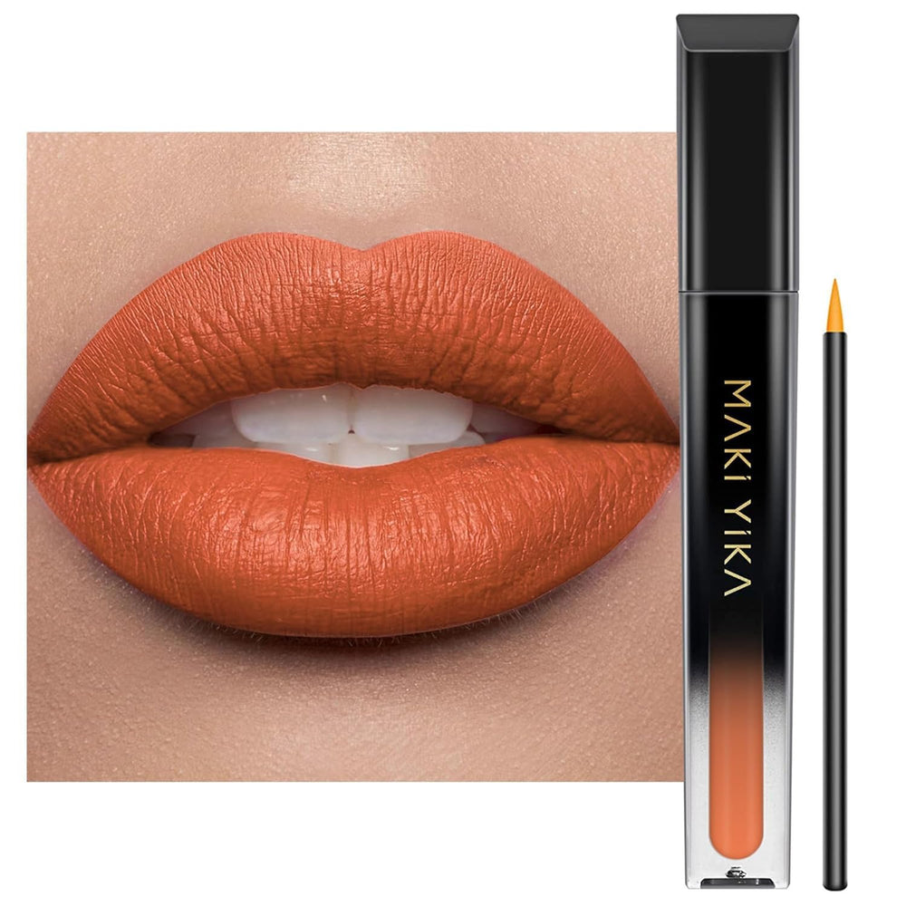 MAKI YIKA front packaging showing coral nude shade and matte finish benefit