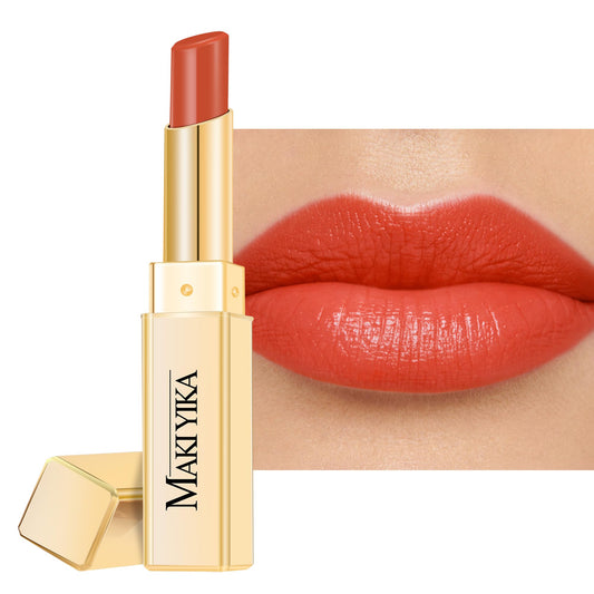 MAKI YIKA front packaging showing bold apricot-peach shade and glossy benefit