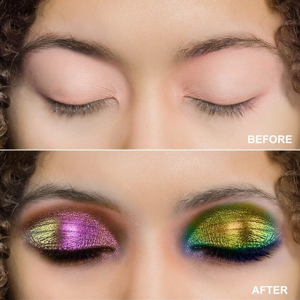 MAKI YIKA lifestyle party look with teal holographic eyes for striking evening makeup