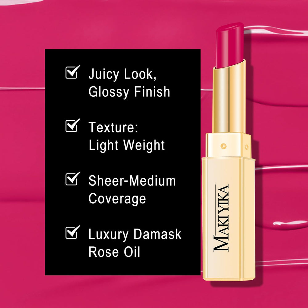 MAKI YIKA lipstick applied on lips showing glossy shine and comfort