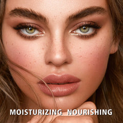 MAKI YIKA Mica Nude applied on lips in lifestyle shot for natural glow