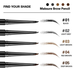 Maksure pencil held in hand to show compact size and travel convenience