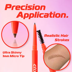 Makup Beauty ultra-thin 1.0mm tip close-up creating hair-like brow strokes with precision