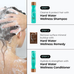 Malibu C applying dissolved crystals to wet hair showing exfoliating action