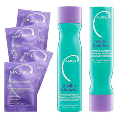 Malibu C front packaging showing full blonde care kit and product benefits
