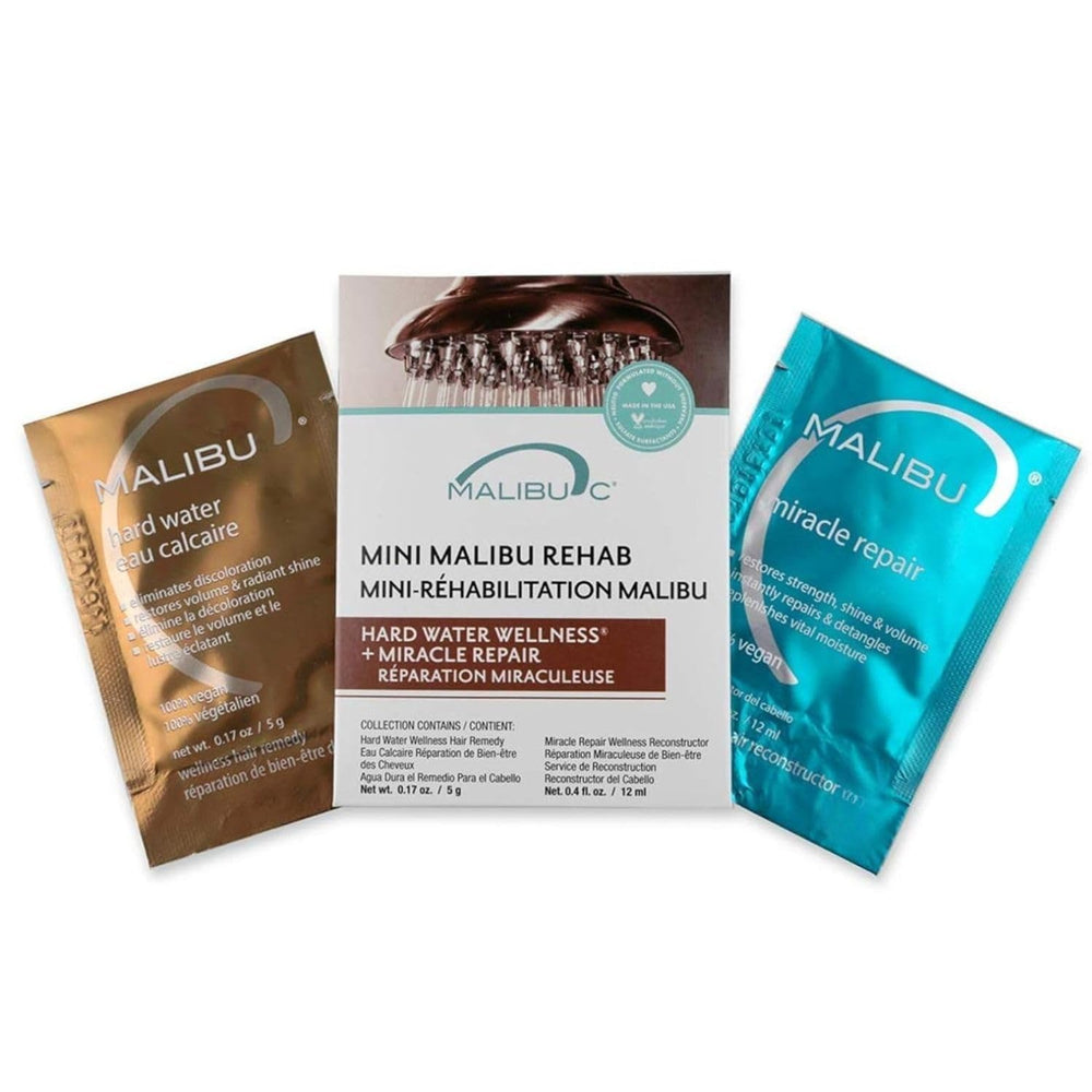 Malibu C front packaging showing mini rehab duo for quick detox and repair