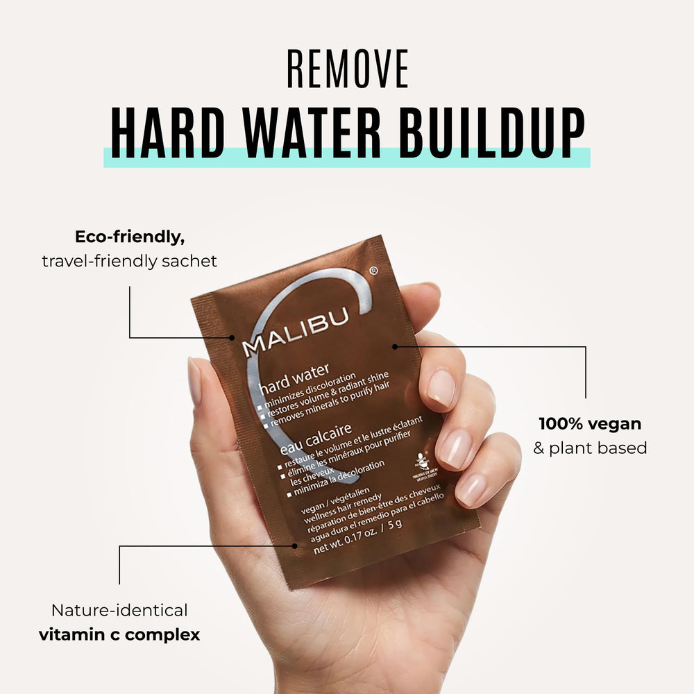 Malibu C packet poured into wet hands demonstrating simple application