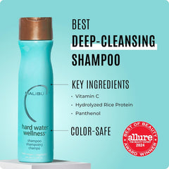 Malibu C shampoo texture close-up illustrating gentle lather and rinseability