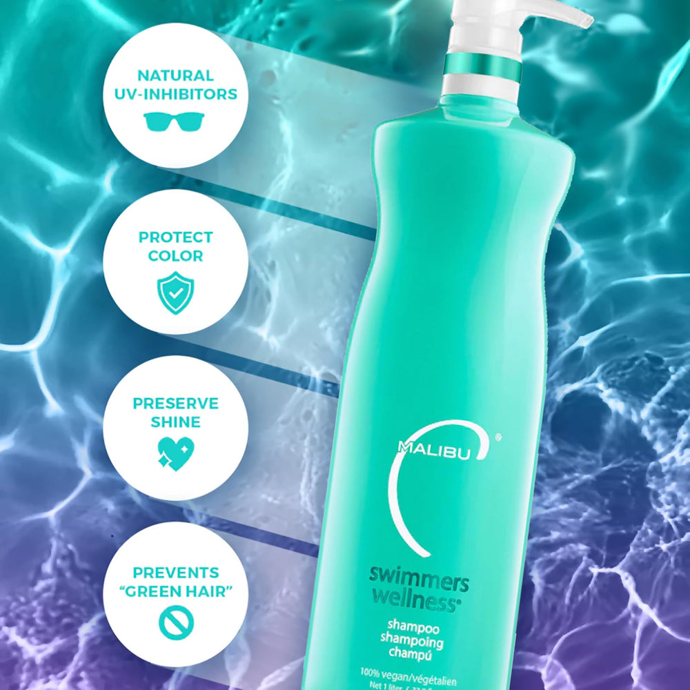 Malibu C shampoo pump close-up highlighting easy dispensing benefit