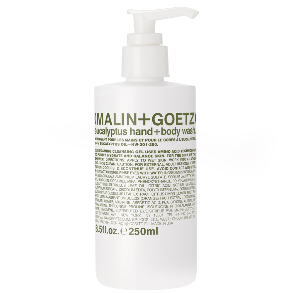 MALIN+GOETZ front bottle showing eucalyptus label and clean design