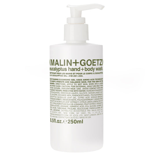 MALIN+GOETZ front bottle showing eucalyptus label and clean design