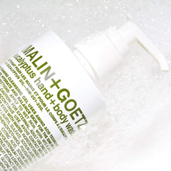 MALIN+GOETZ label detail showing eucalyptus ingredient and gentle formula