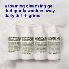 MALIN+GOETZ foaming gel texture close-up demonstrating creamy lather