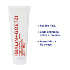 MALIN+GOETZ sage styling cream applied to wet hair illustrating smooth styling and frizz control
