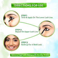 MAMAEARTH kajal ingredient label showing Vitamin C and chamomile clarity
