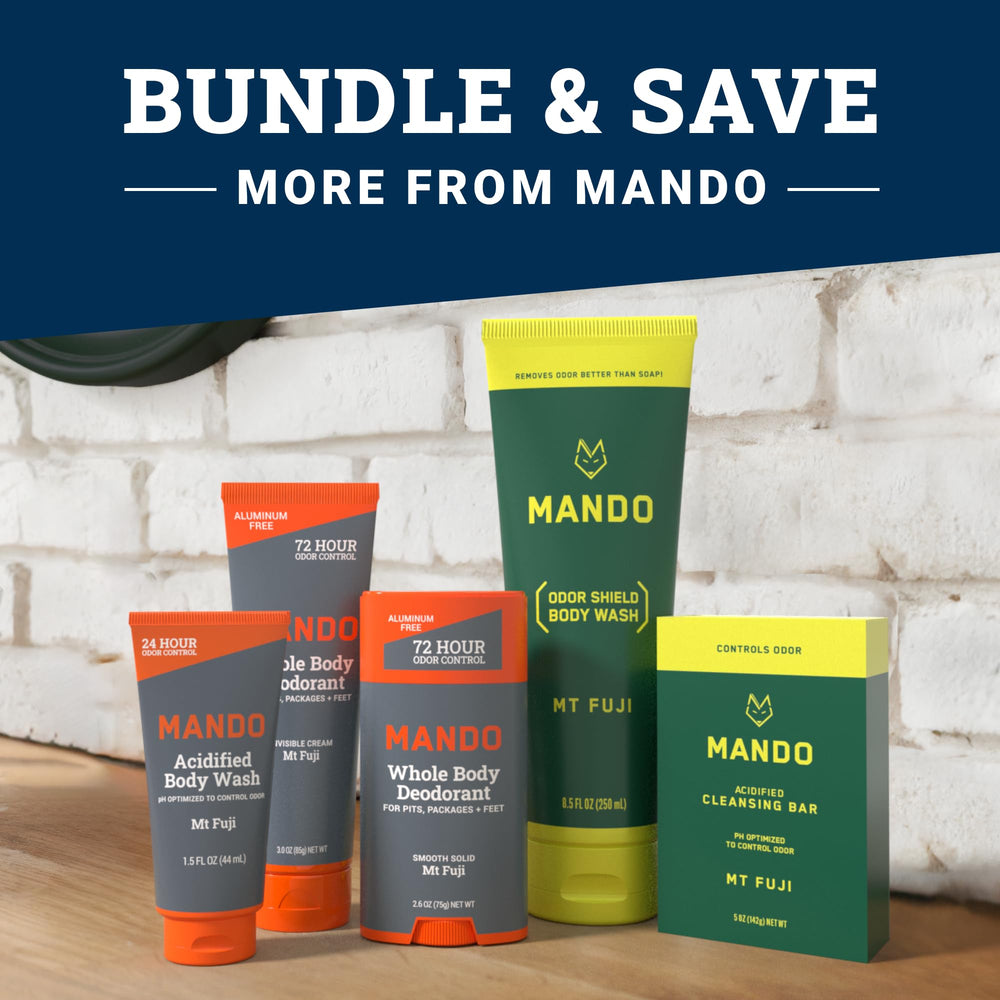 Mando wash with deodorant wipes flatlay showing complete routine