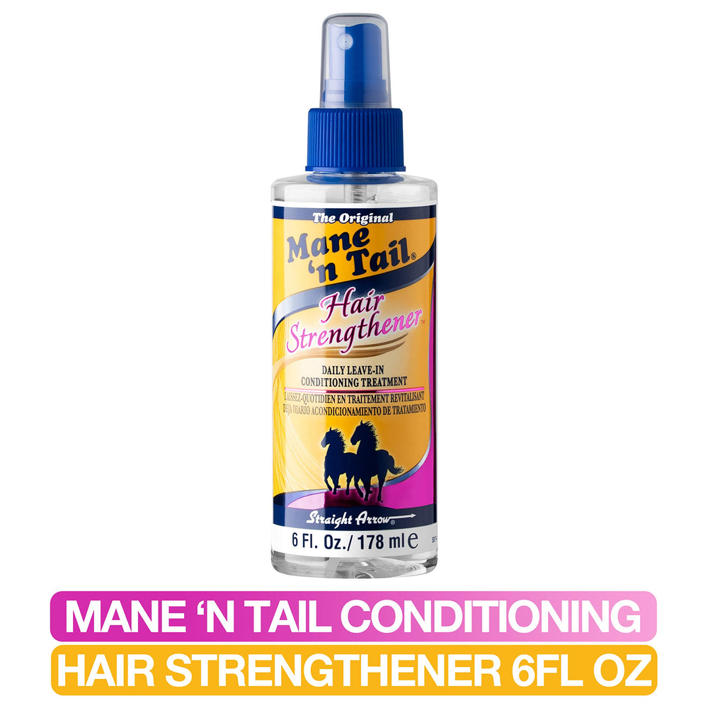 Mane 'n Tail 6 oz bottle held in hand showing compact size and travel-friendly convenience