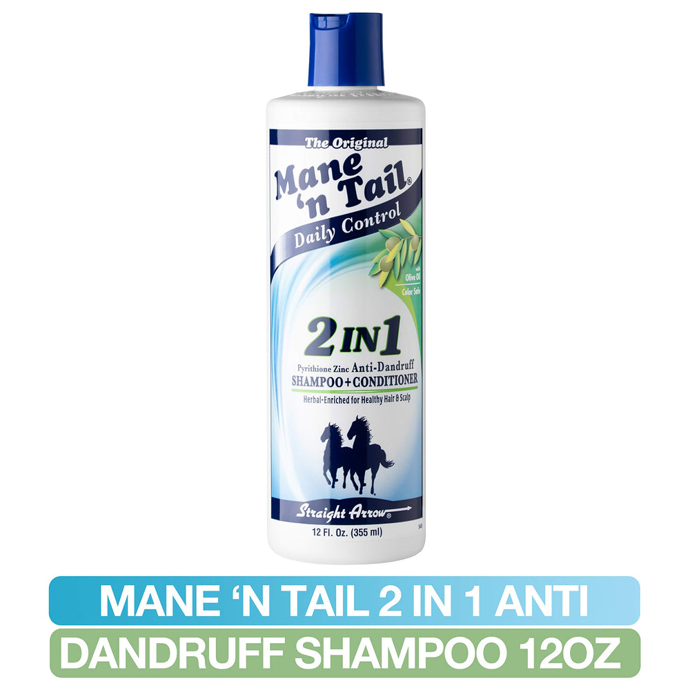 Mane 'n Tail bottle in shower hand demonstrating convenient one-step wash and condition