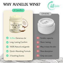 Applying Manelix cream to leg for muscle comfort and overnight hydration
