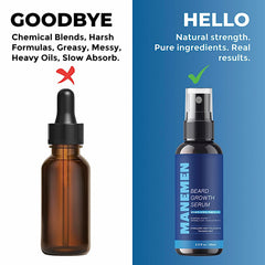 MANEMEN bottle in hand for scale, compact travel-friendly grooming benefit