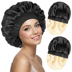 MaopaoBeauty front view of two bonnets showing color options and secure fit benefit