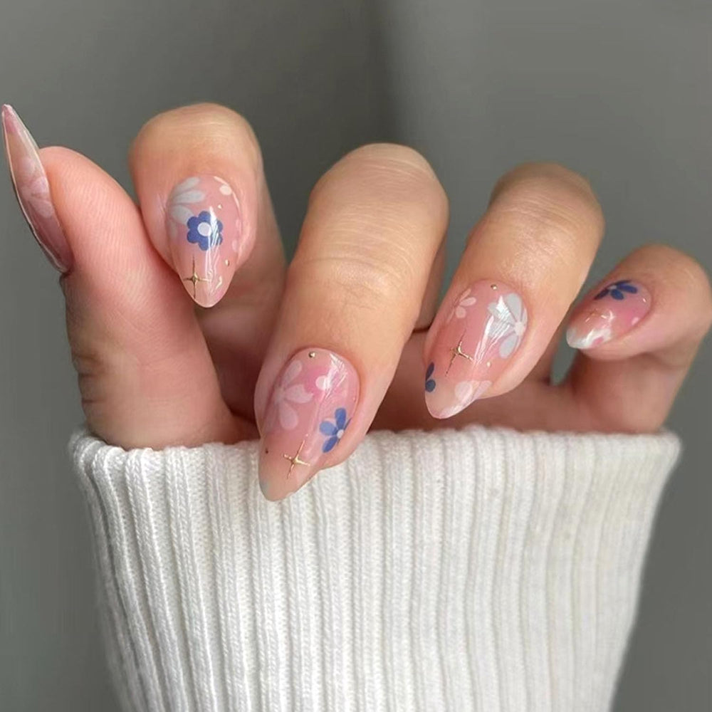 MAOTTIE front packaging showing almond press-on nails and included kit, fast-at-home benefit