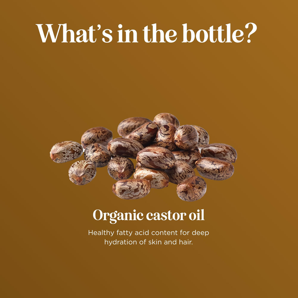 Maple Holistics castor oil on spoolie for brows and lashes showing conditioning benefit