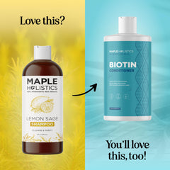 Maple Holistics bottle held in hand showing scale and travel-friendly size
