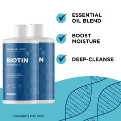 Maple Holistics shampoo pouring with argan oil droplet illustrating lightweight nourishment