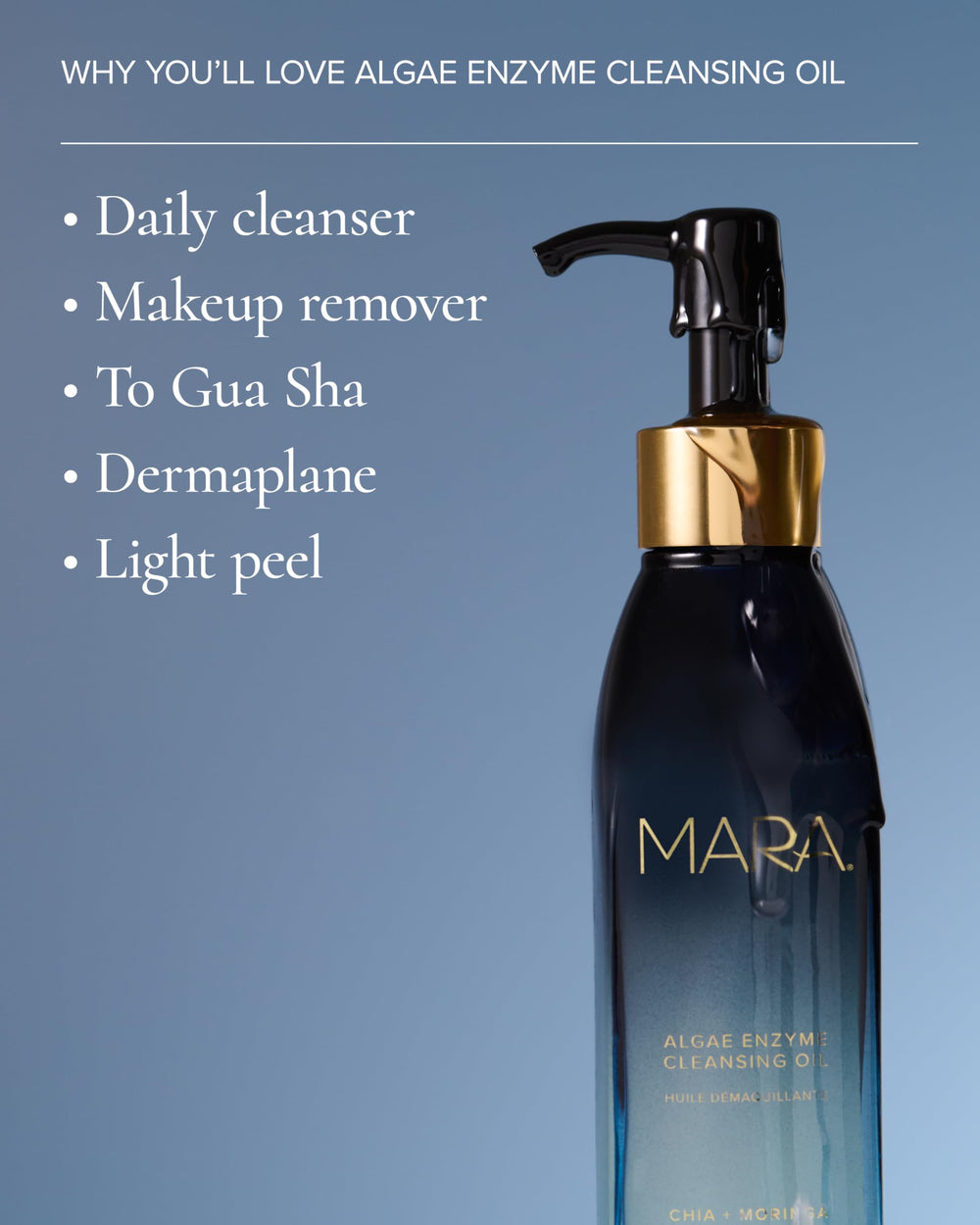 MARA cleansing oil in hand being massaged onto skin to dissolve foundation
