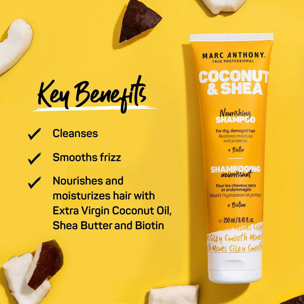 Marc Anthony coconut and shea ingredients close-up highlighting nourishment