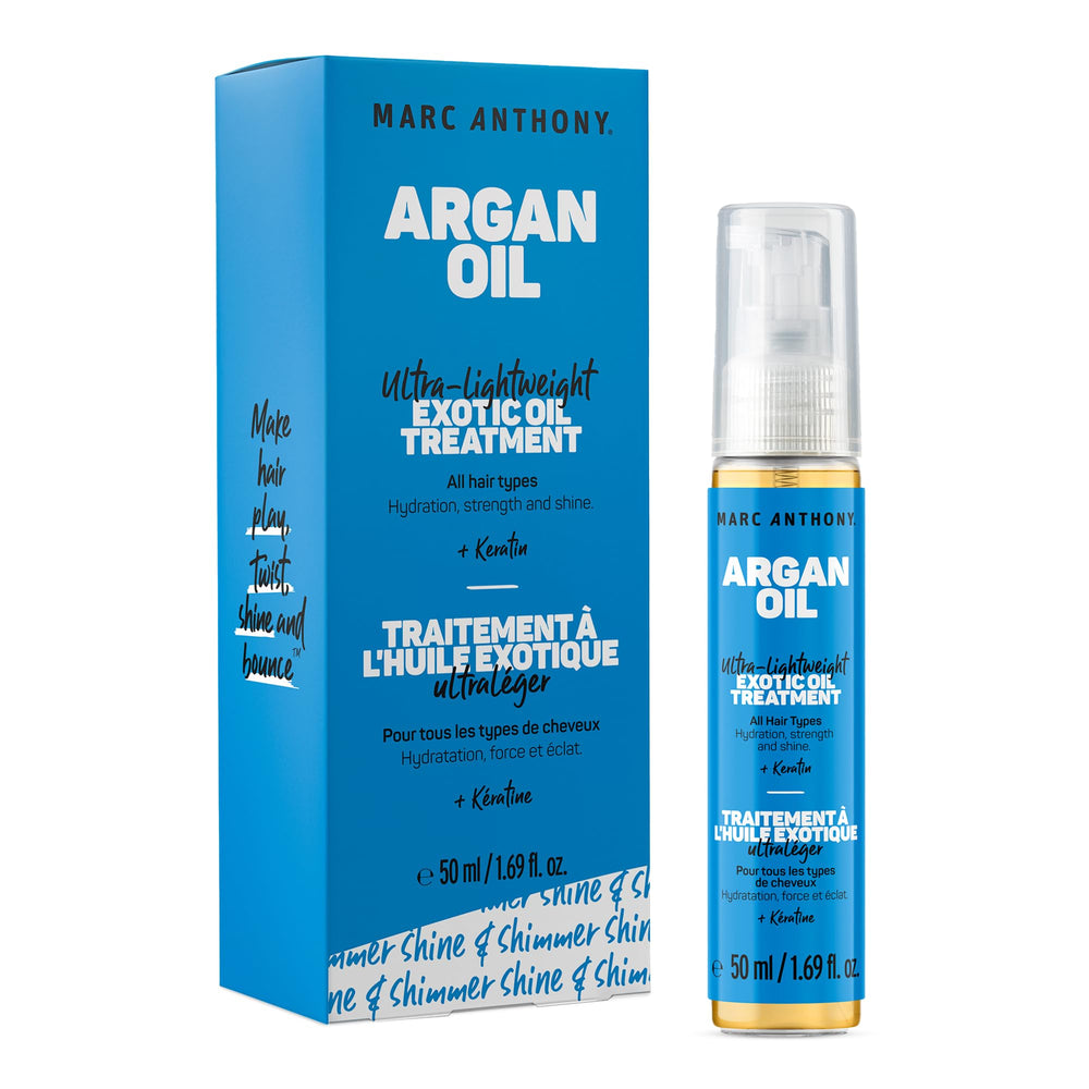 Marc Anthony front bottle view showing handy travel-sized treatment and shine