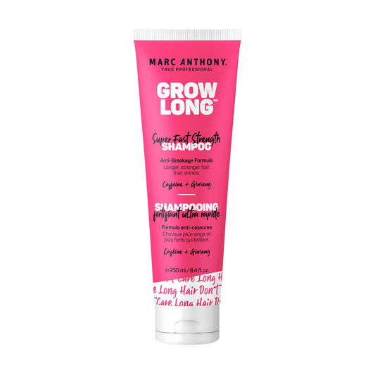 Marc Anthony front bottle showing Grow Long shampoo benefits