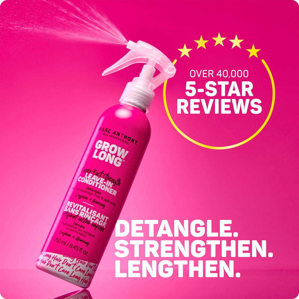 Marc Anthony spray mist dispersing over damp hair to deliver lightweight slip