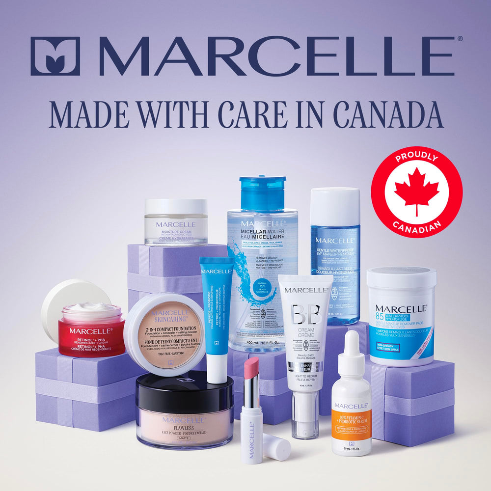 Marcelle in bathroom lifestyle setting showing travel-ready, daily-use convenience