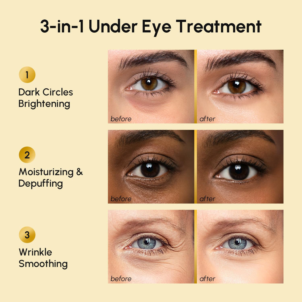 MAREE gel pad applied under eye illustrating instant cooling effect