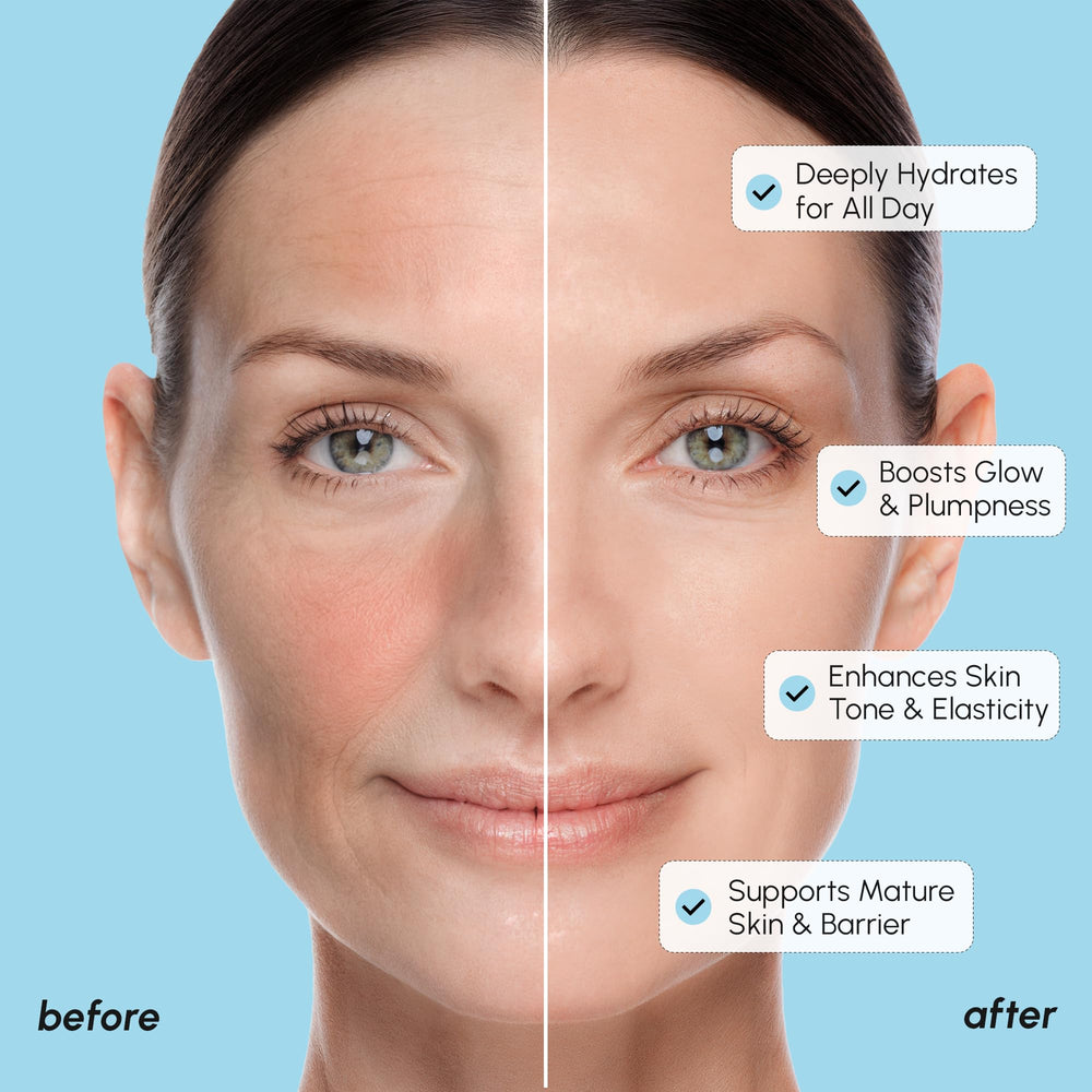 MAREE ingredient bottles with niacinamide and collagen showing glow support