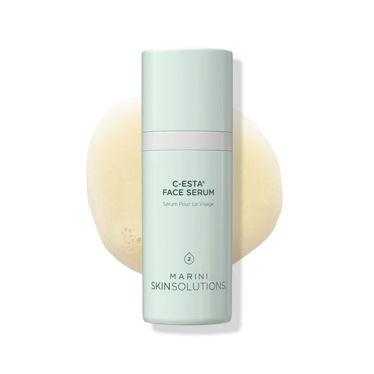 Marini SkinSolutions front bottle view showing sleek packaging and product use benefit