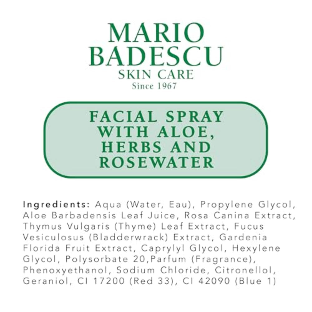 Mario Badescu botanical ingredients flatlay featuring aloe and herbs for natural nourishment benefit