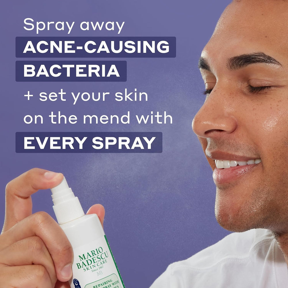 Mario Badescu close-up of spray nozzle delivering fine mist for even coverage