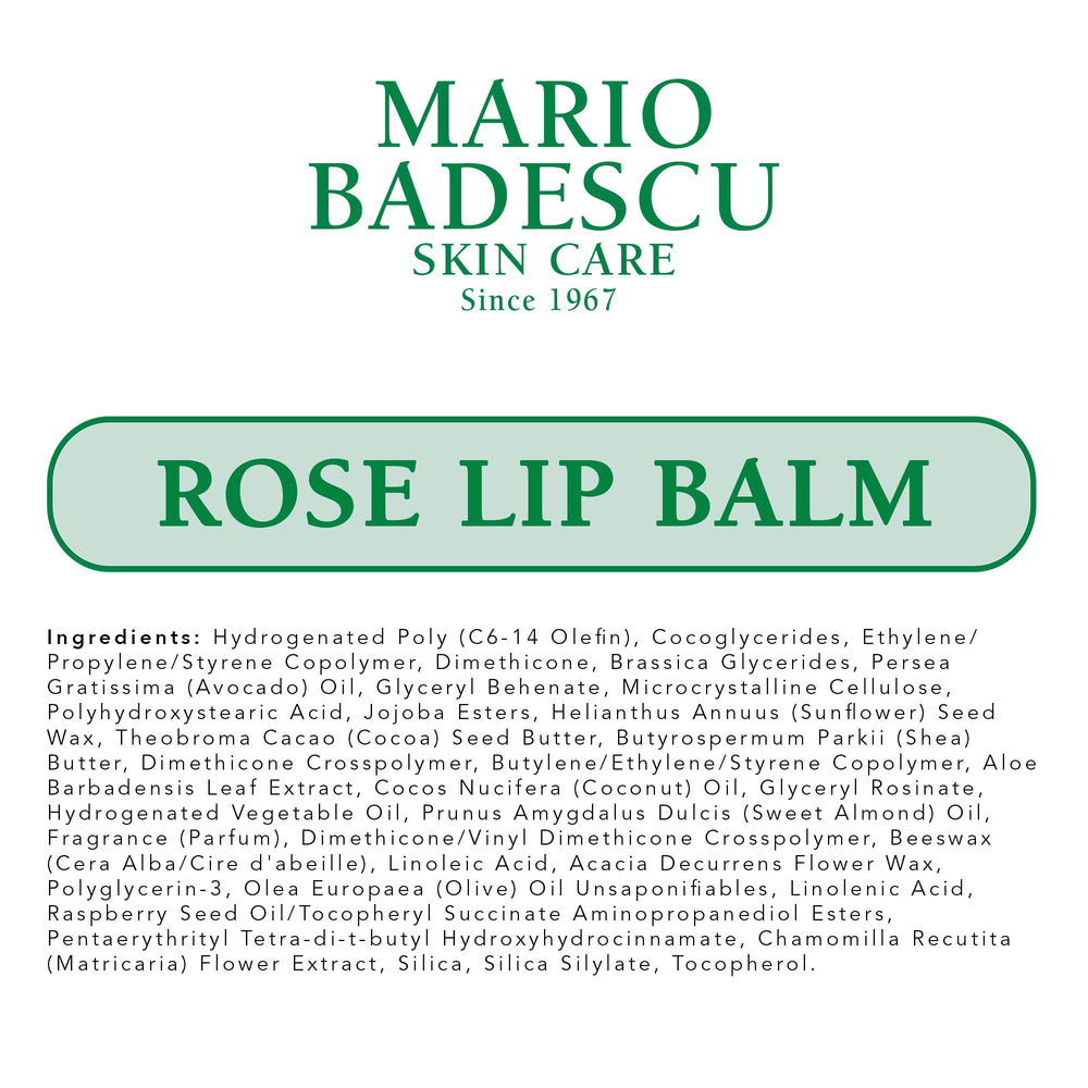 Mario Badescu ingredients display with cocoa butter coconut and almond oils nourishing benefits