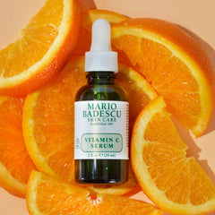 Mario Badescu on a bathroom vanity in a lifestyle scene suggesting a simple nightly routine