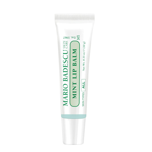 Mario Badescu mint lip balm tube front view showing portable design and hydration benefit