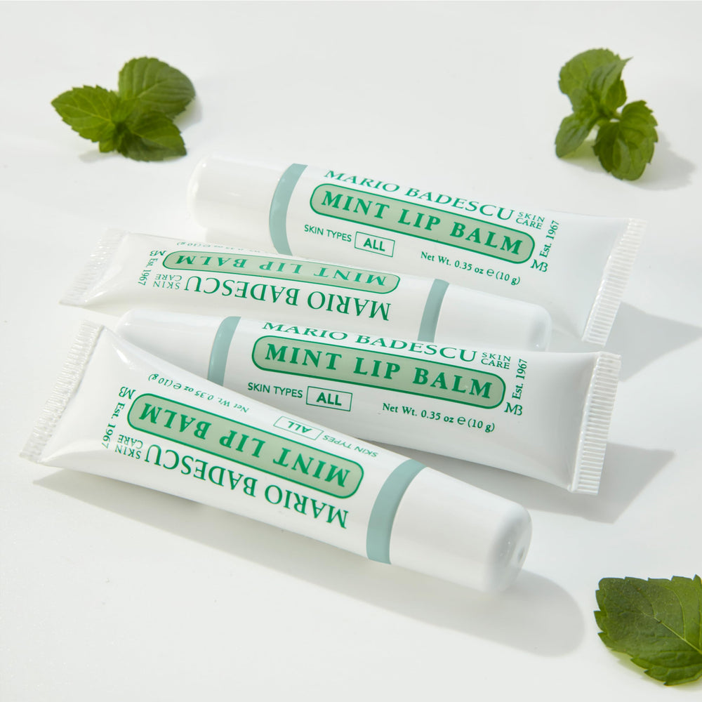 Mario Badescu mint lip balm with coconut and shea ingredients highlighting nourishing blend