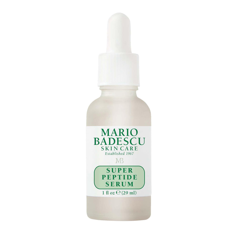 Mario Badescu bottle front showing serum and clear packaging, highlights compact size
