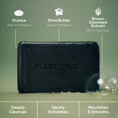 MARLOWE. label close-up highlighting ingredients and recycled wrapper
